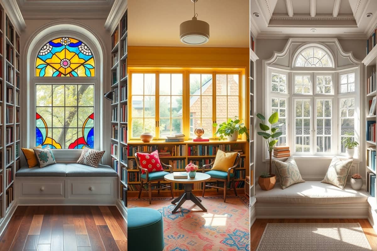 Home Libraries Featuring Cozy Window Seats